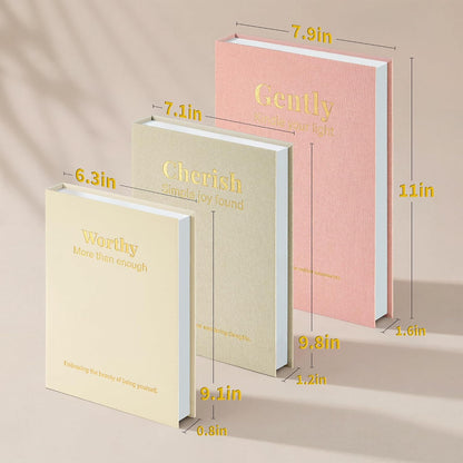 Decorative Books for Home Decor, Set of 3 Faux Books with Hidden Storage, Linen Fake Book Box for Coffee Table Bookshelf Decor (Dusty pink-oatmeal-beige)