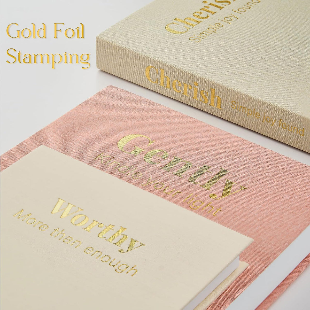 Decorative Books for Home Decor, Set of 3 Faux Books with Hidden Storage, Linen Fake Book Box for Coffee Table Bookshelf Decor (Dusty pink-oatmeal-beige)