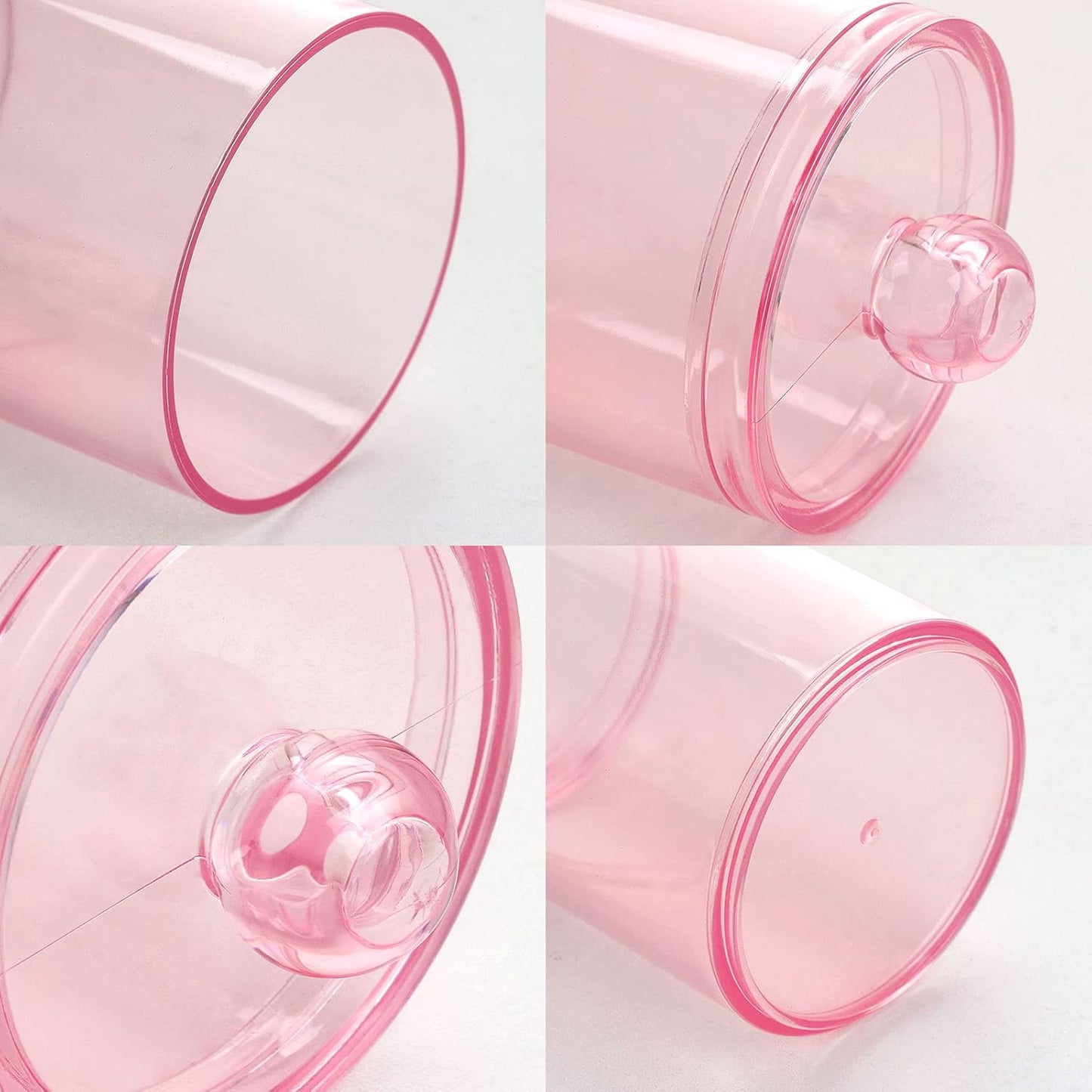 3 Pack Cotton Swab Ball Pad Holder, 10 Oz Qtip Apothecary Jar Pink Makeup Organizer, Bathroom Containers Dispenser