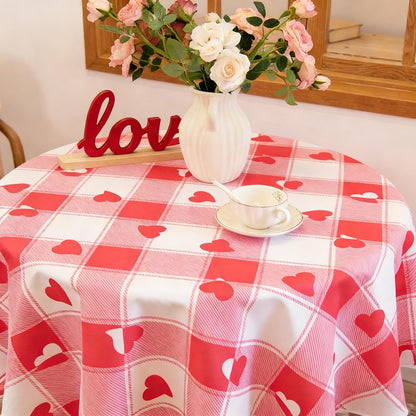 Checkered Round Valentine's Day Tablecloth - Waterproof, Wrinkle Resistant and Washable Gingham Table Cloth Decorative Table Cover for Party, Pink 60 Inch