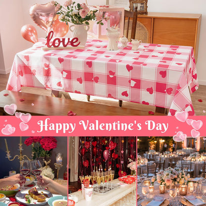 Checkered Round Valentine's Day Tablecloth - Waterproof, Wrinkle Resistant and Washable Gingham Table Cloth Decorative Table Cover for Party, Pink 60 Inch