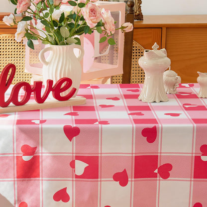 Checkered Round Valentine's Day Tablecloth - Waterproof, Wrinkle Resistant and Washable Gingham Table Cloth Decorative Table Cover for Party, Pink 60 Inch