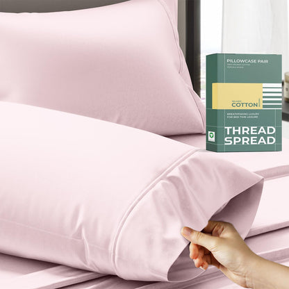 100% Organic Cotton Pillow Cases Standard Size - Natural Cotton Pillow Cases Queen Size Set of 2 (Blush), Soft, Cooling, Crisp & Breathable Percale Weave Pillowcase, GOTS Certified