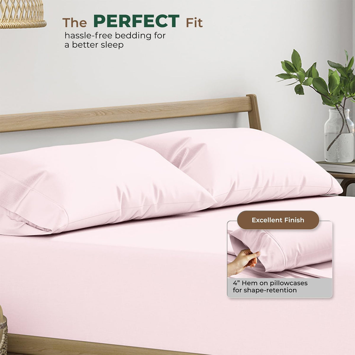100% Organic Cotton Pillow Cases Standard Size - Natural Cotton Pillow Cases Queen Size Set of 2 (Blush), Soft, Cooling, Crisp & Breathable Percale Weave Pillowcase, GOTS Certified