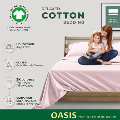100% Organic Cotton Pillow Cases Standard Size - Natural Cotton Pillow Cases Queen Size Set of 2 (Blush), Soft, Cooling, Crisp & Breathable Percale Weave Pillowcase, GOTS Certified