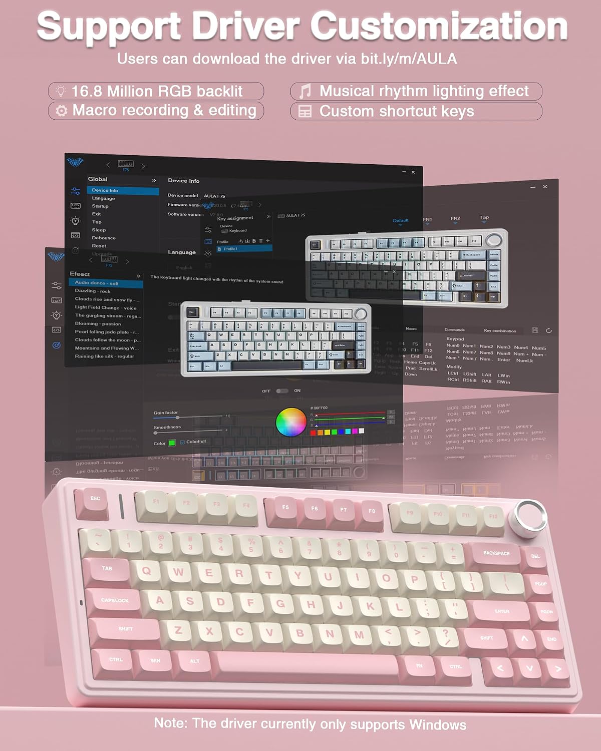 F75 75% Wireless Mechanical Keyboard, Hot Swappable Pink Creamy Keyboard, Pre-lubed Linear Switches, PBT Keycaps, 2.4GHz/Type-C/BT5.0, RGB Backlit Computer Gaming Keyboards for Office/Laptop/PC
