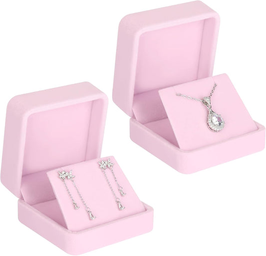 2 Pcs Velvet Jewelry Dangle Earring Gift Box for Women (PINK)