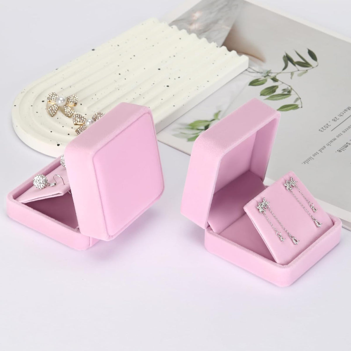 2 Pcs Velvet Jewelry Dangle Earring Gift Box for Women (PINK)
