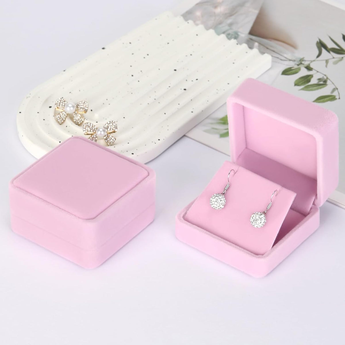 2 Pcs Velvet Jewelry Dangle Earring Gift Box for Women (PINK)