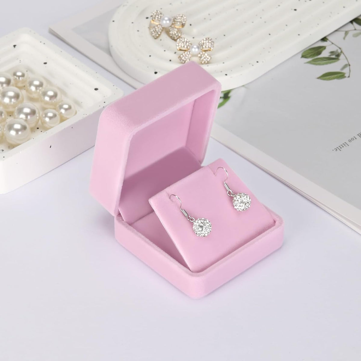 2 Pcs Velvet Jewelry Dangle Earring Gift Box for Women (PINK)