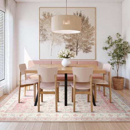 Pink Area Rug for Living Room, 8x10 Soft Washable Boho Floral Area Rugs, Non Slip Stain Resistant Large Rug for Nursery, Bedroom, Dining Room, Farmhouse