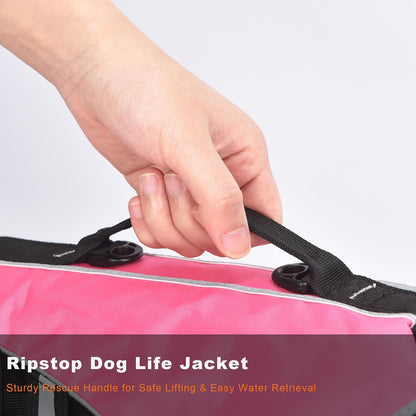 Dog Life Jacket, Reflective Dog Life Vest with Removable Neck Float High Buoyancy for Swimming and Boating, Ripstop Pet Safety Swimsuit Rescue Handle for Small Medium Large Dogs