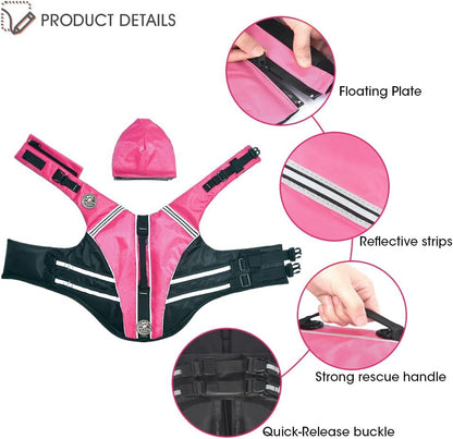 Dog Life Jacket, Reflective Dog Life Vest with Removable Neck Float High Buoyancy for Swimming and Boating, Ripstop Pet Safety Swimsuit Rescue Handle for Small Medium Large Dogs