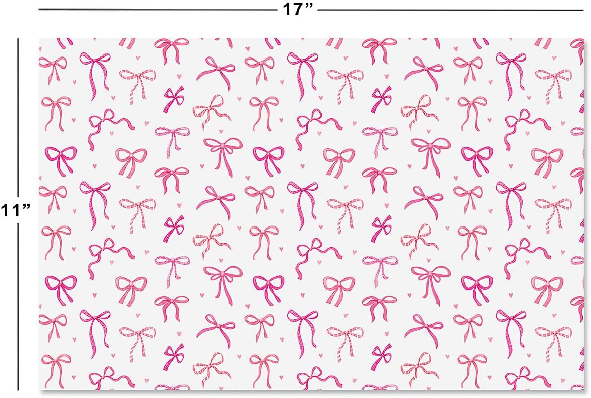 Pink Bows Paper Placemat Pad, 24 Sheets Included, 11" x 17", Printed in the USA, Great for Dining, Parties, and Holiday Events