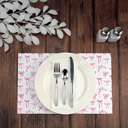 Pink Bows Paper Placemat Pad, 24 Sheets Included, 11" x 17", Printed in the USA, Great for Dining, Parties, and Holiday Events