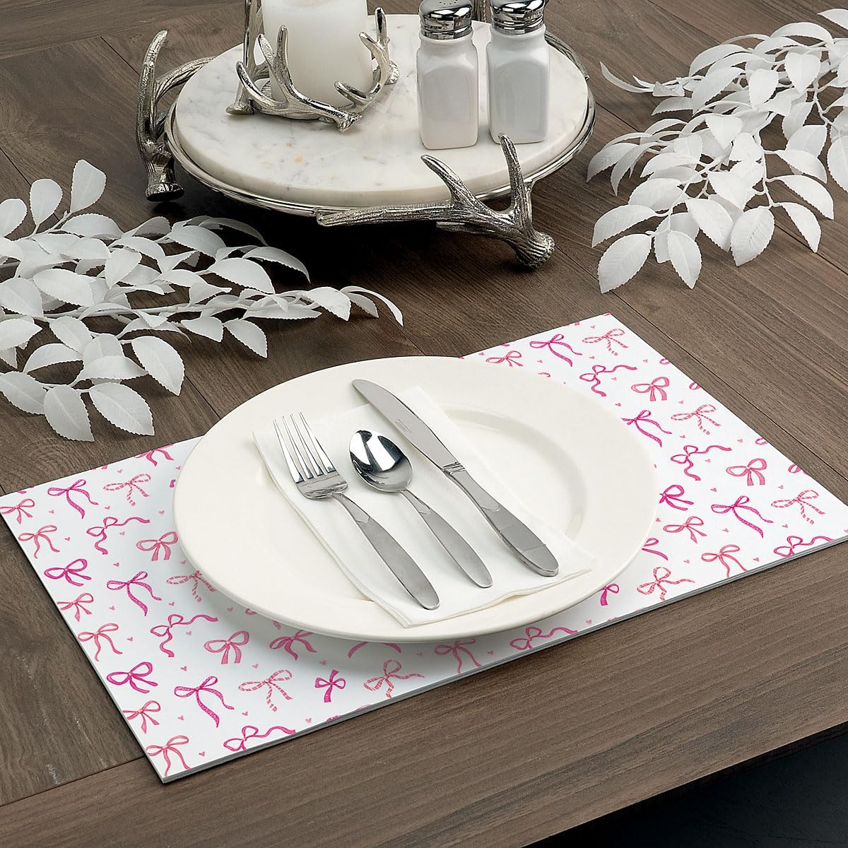 Pink Bows Paper Placemat Pad, 24 Sheets Included, 11" x 17", Printed in the USA, Great for Dining, Parties, and Holiday Events
