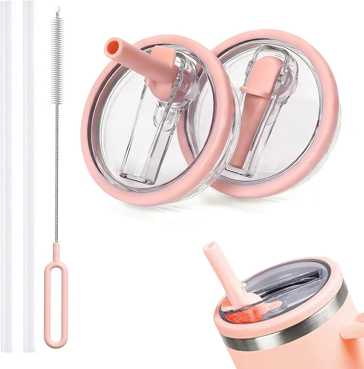 Stanley Lid Replacement 40 oz,Leakproof Flip Straw Lid (peach pink-2-pack)