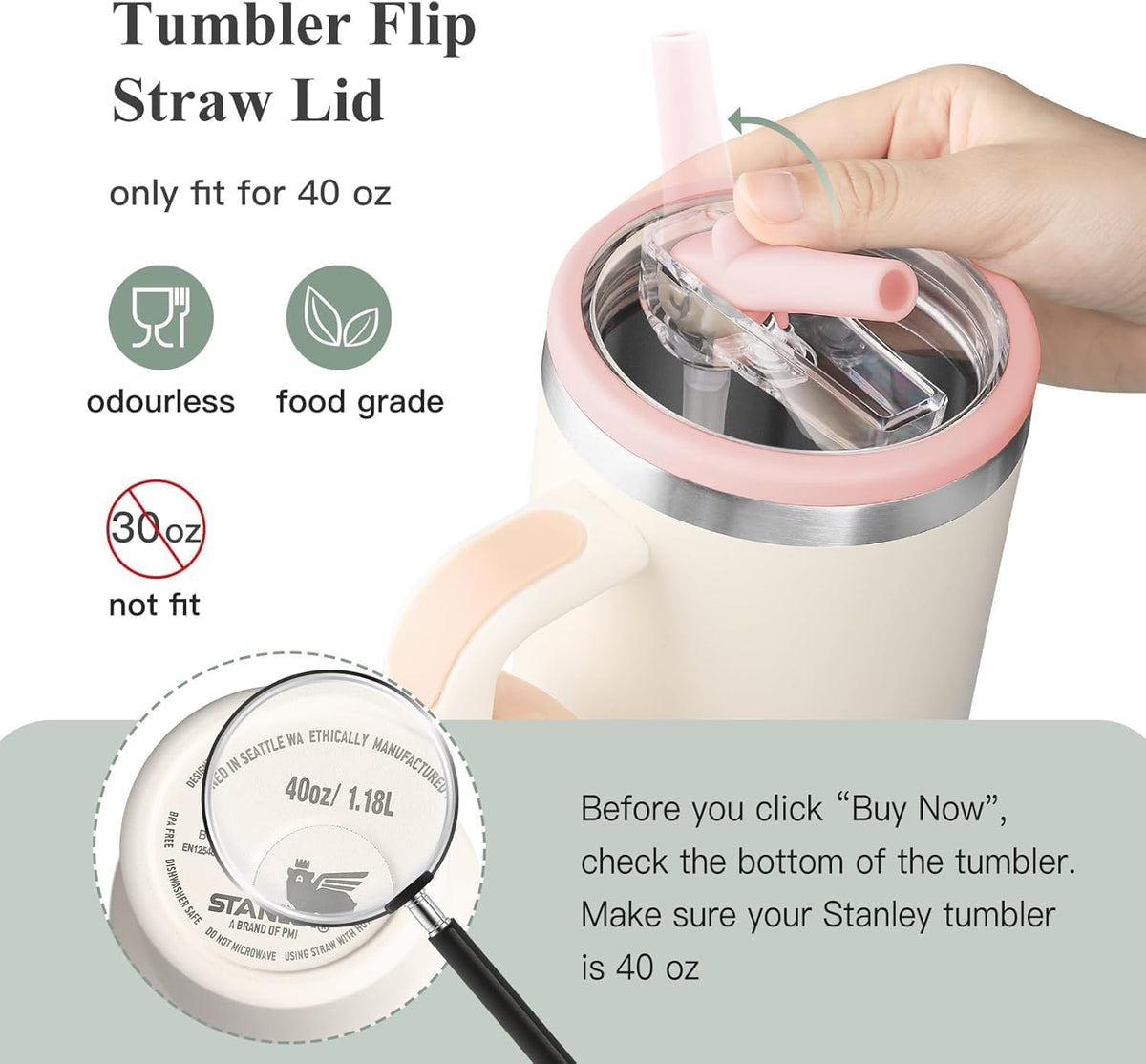 Stanley Lid Replacement 40 oz,Leakproof Flip Straw Lid (peach pink-2-pack)
