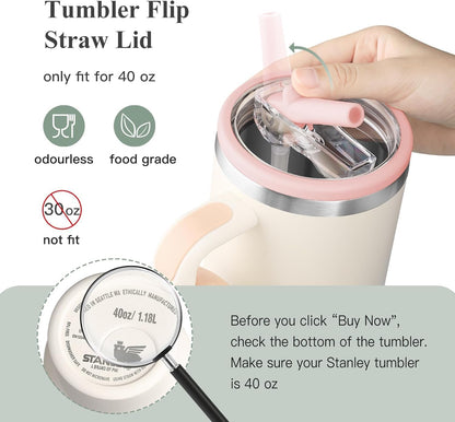 Stanley Lid Replacement 40 oz,Leakproof Flip Straw Lid (peach pink-2-pack)