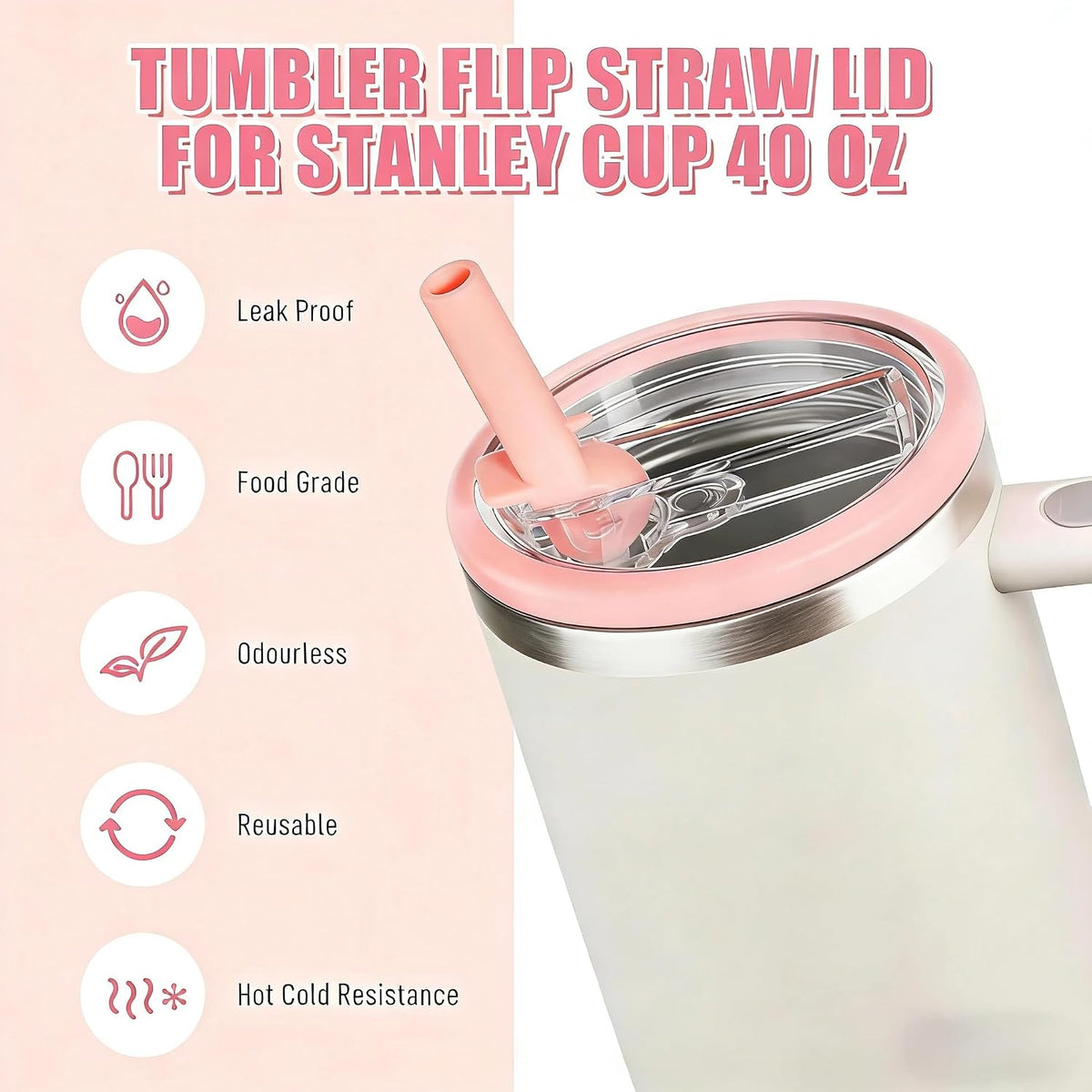 Stanley Lid Replacement 40 oz,Leakproof Flip Straw Lid (peach pink-2-pack)