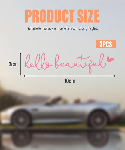 Mirror Decal - Hello Beautiful Rearview Sticker, Car Accessories Window Decal, Self Affirmations Decoration (Pink)