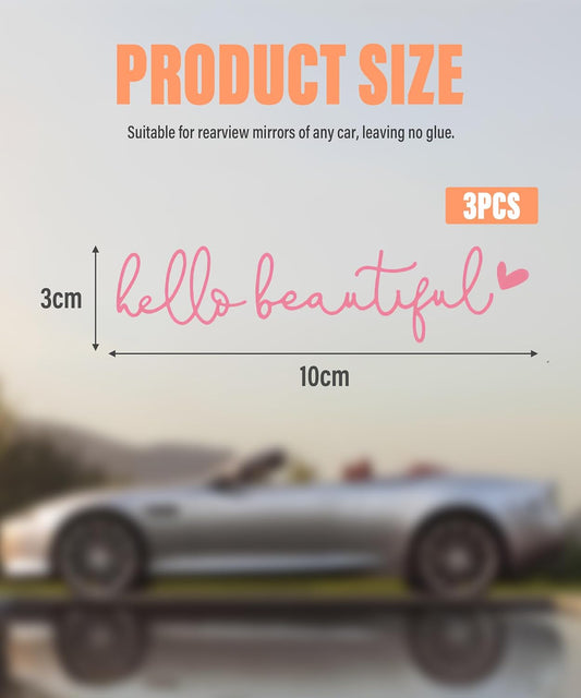 Mirror Decal - Hello Beautiful Rearview Sticker, Car Accessories Window Decal, Self Affirmations Decoration (Pink)