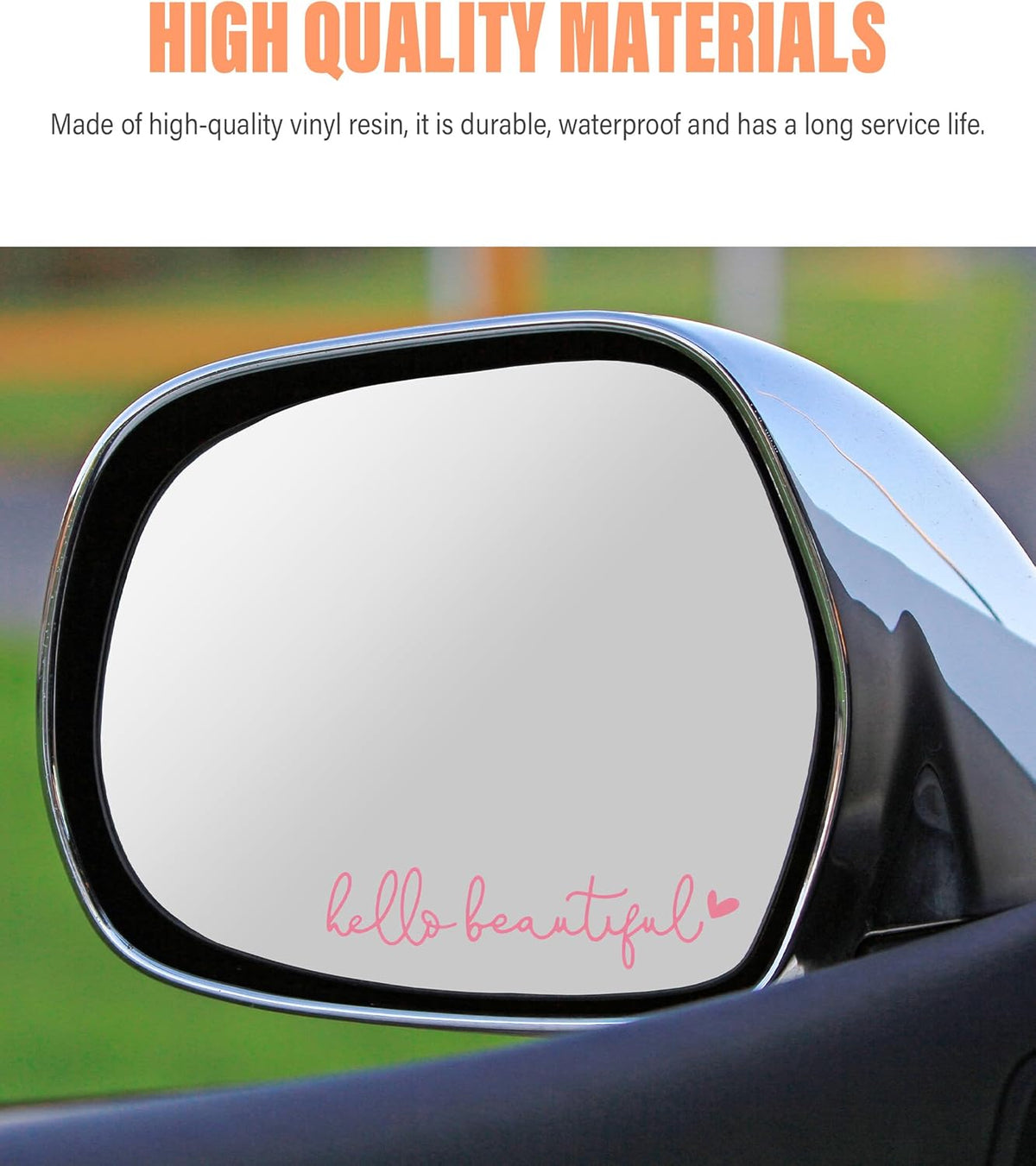 Mirror Decal - Hello Beautiful Rearview Sticker, Car Accessories Window Decal, Self Affirmations Decoration (Pink)