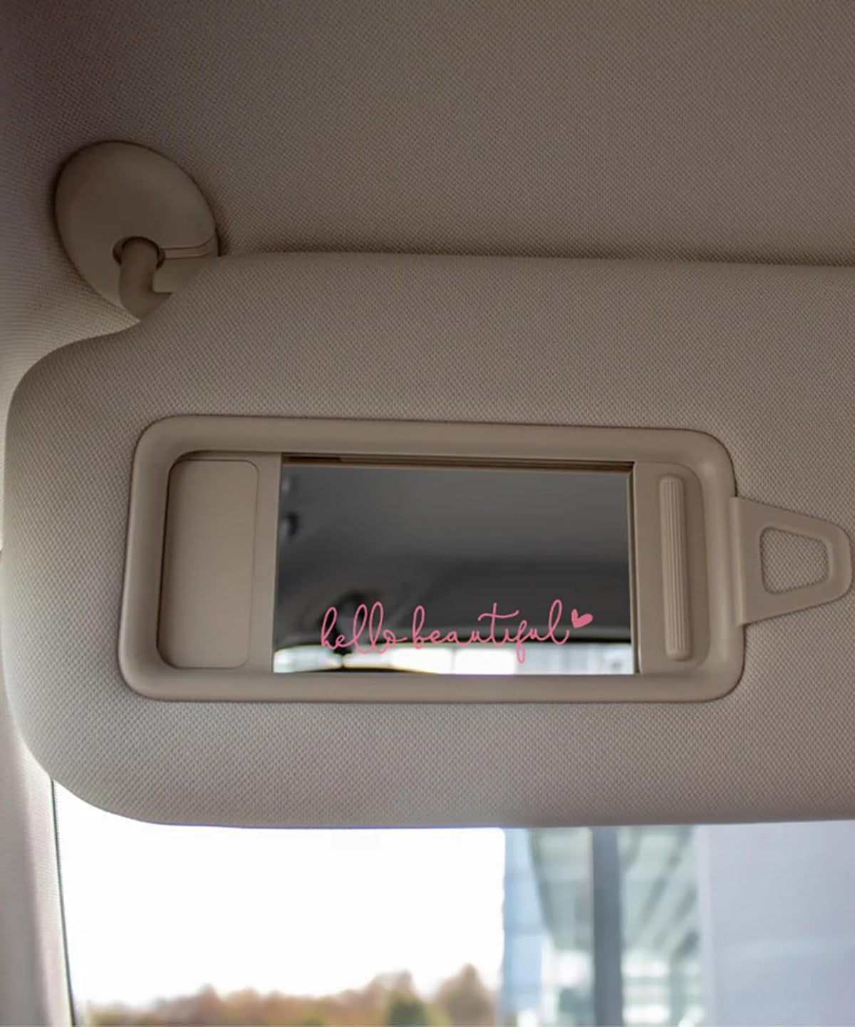 Mirror Decal - Hello Beautiful Rearview Sticker, Car Accessories Window Decal, Self Affirmations Decoration (Pink)