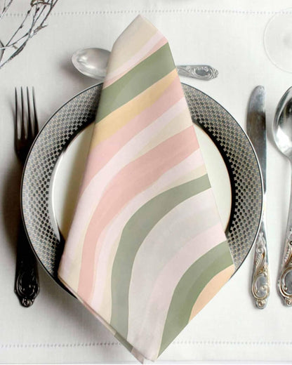 Cloth Napkins Set of 4, Light Green Pink Stripes Washable Reusable Table Dinner Napkins, Low Saturation Colorful Pattern Soft Absorbent Linen Napkin for Party Home Wedding Hotel