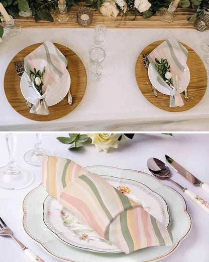 Cloth Napkins Set of 4, Light Green Pink Stripes Washable Reusable Table Dinner Napkins, Low Saturation Colorful Pattern Soft Absorbent Linen Napkin for Party Home Wedding Hotel