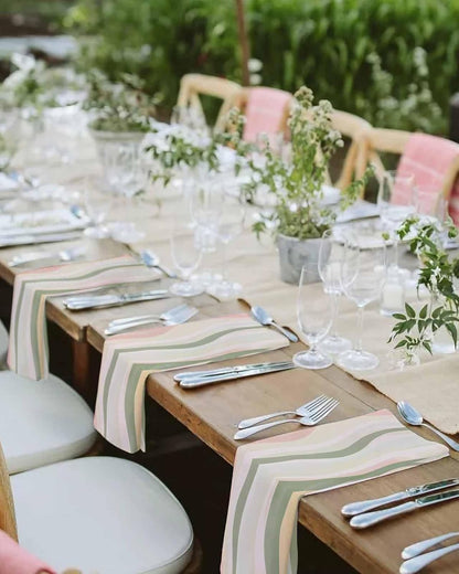 Cloth Napkins Set of 4, Light Green Pink Stripes Washable Reusable Table Dinner Napkins, Low Saturation Colorful Pattern Soft Absorbent Linen Napkin for Party Home Wedding Hotel