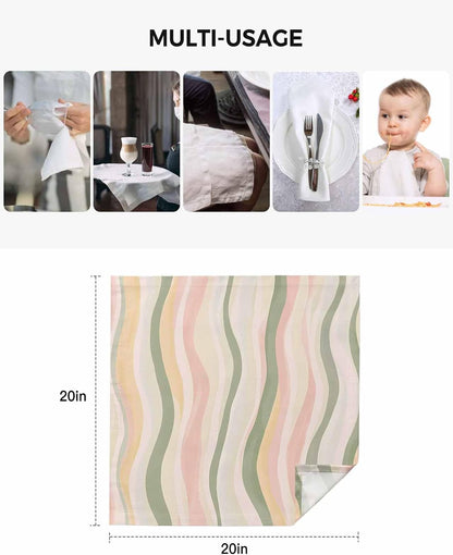 Cloth Napkins Set of 4, Light Green Pink Stripes Washable Reusable Table Dinner Napkins, Low Saturation Colorful Pattern Soft Absorbent Linen Napkin for Party Home Wedding Hotel