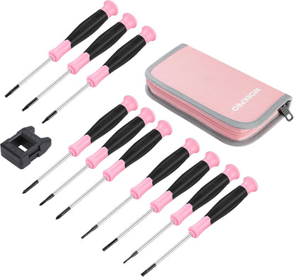 10-Piece Precision Screwdriver Set with Pink Pouch - Pink Ribbon