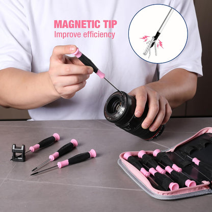 10-Piece Precision Screwdriver Set with Pink Pouch - Pink Ribbon