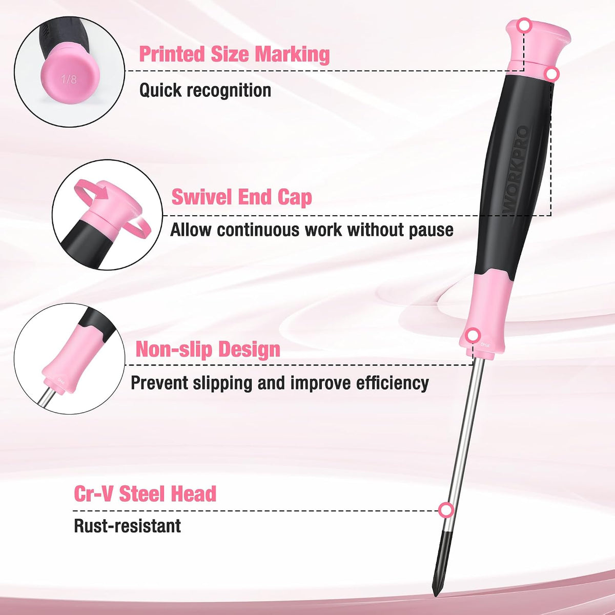10-Piece Precision Screwdriver Set with Pink Pouch - Pink Ribbon