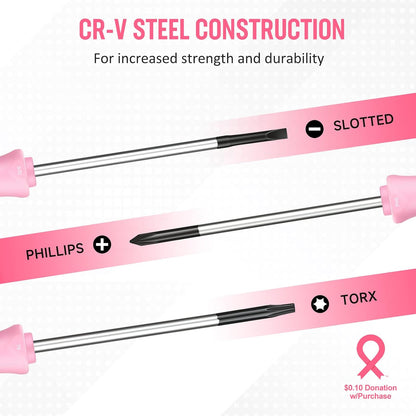 10-Piece Precision Screwdriver Set with Pink Pouch - Pink Ribbon