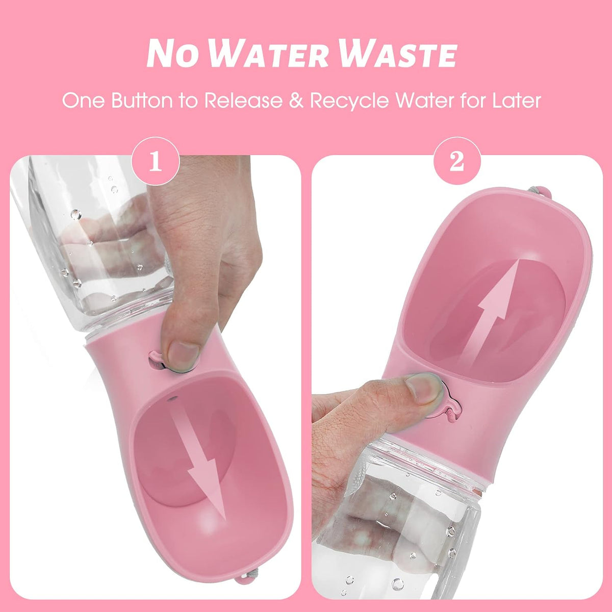 Dog Water Bottle, Leak Proof Portable Puppy Water Dispenser with Drinking Feeder for Pets Outdoor Walking, Hiking, Travel, Food Grade Plastic (19oz Pink)