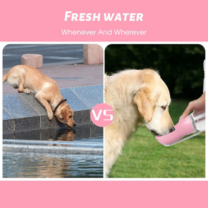 Dog Water Bottle, Leak Proof Portable Puppy Water Dispenser with Drinking Feeder for Pets Outdoor Walking, Hiking, Travel, Food Grade Plastic (19oz Pink)