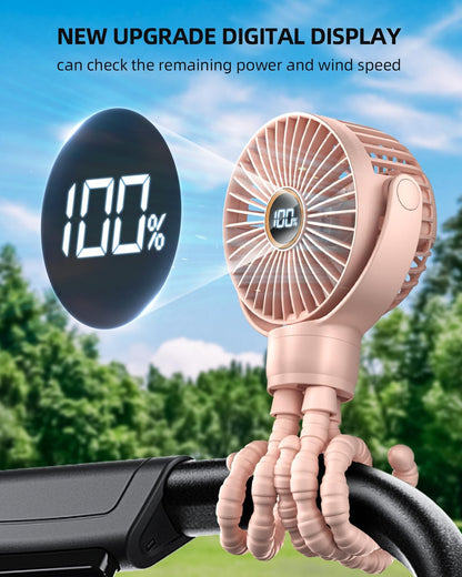 Portable Stroller Fan, Mini Baby Fans Battery Operated with LED Display