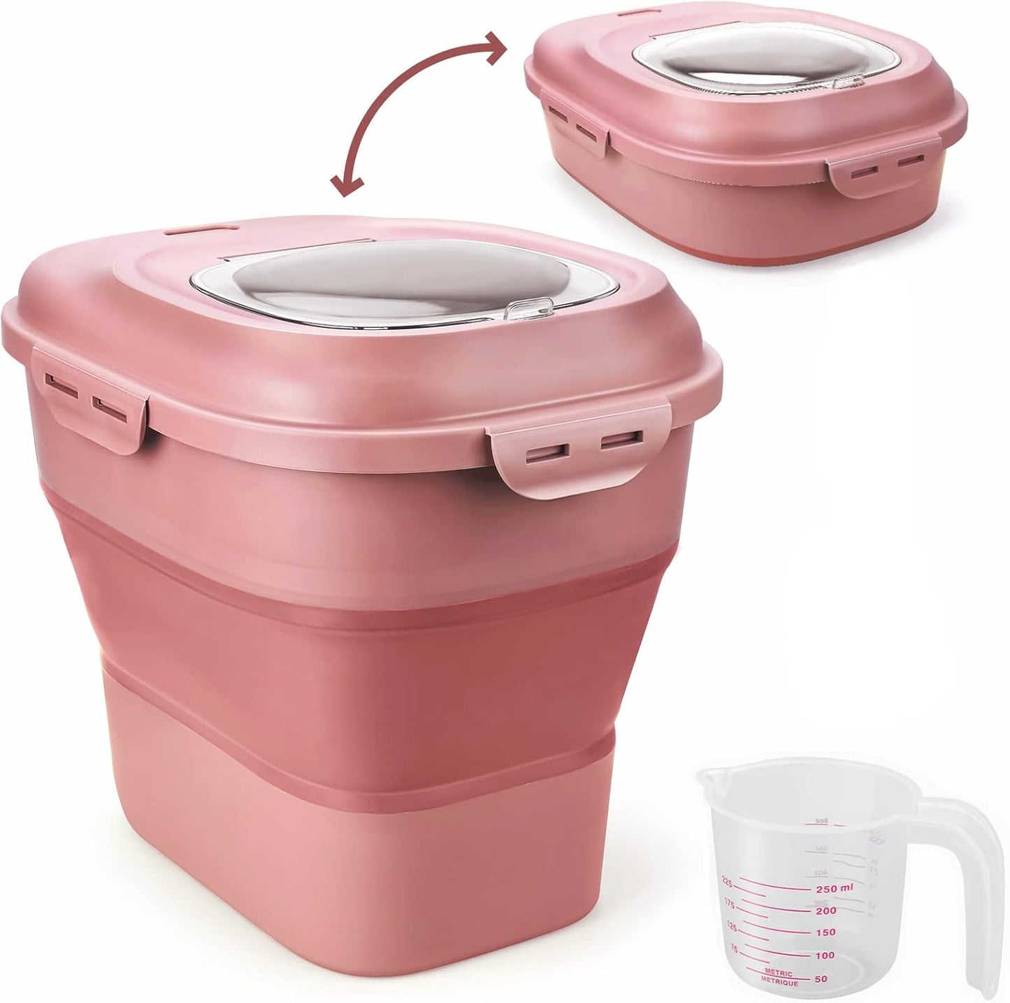 Cereal Rice Storage Containers, 20 to 50Lbs Collapsible Dry Food Dispenser Bins with Airtight Flip Lid Rolling Wheel, Kitchen Pantry to Store Sugar Flour, Dog Pet Cat Food Holder Container