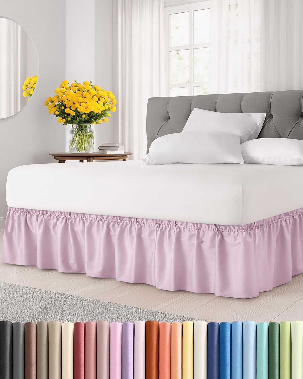 CGK Linens Wrap Around Dust Ruffle Bed Skirt - Full, 15" Light Pink