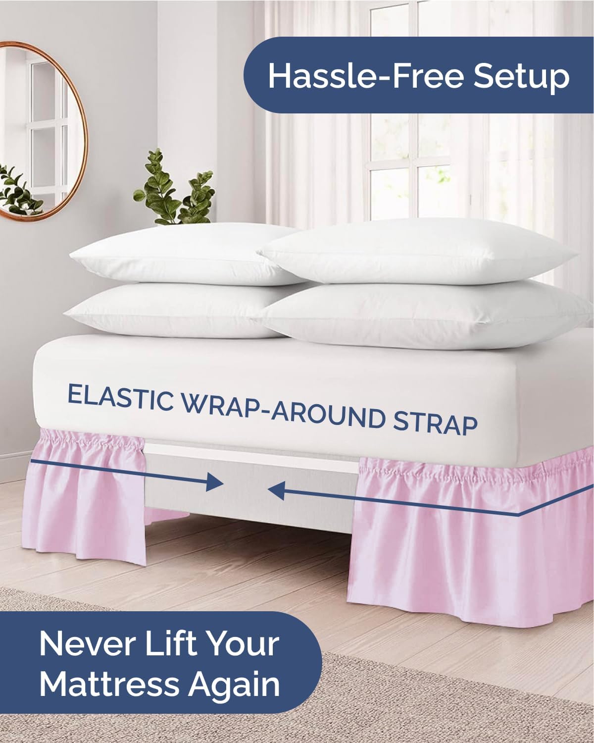 CGK Linens Wrap Around Dust Ruffle Bed Skirt - Full, 15" Light Pink