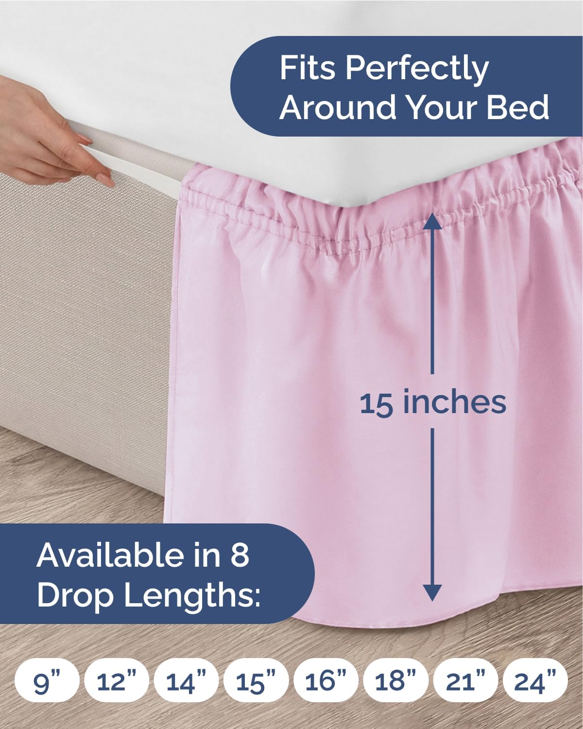 CGK Linens Wrap Around Dust Ruffle Bed Skirt - Full, 15" Light Pink