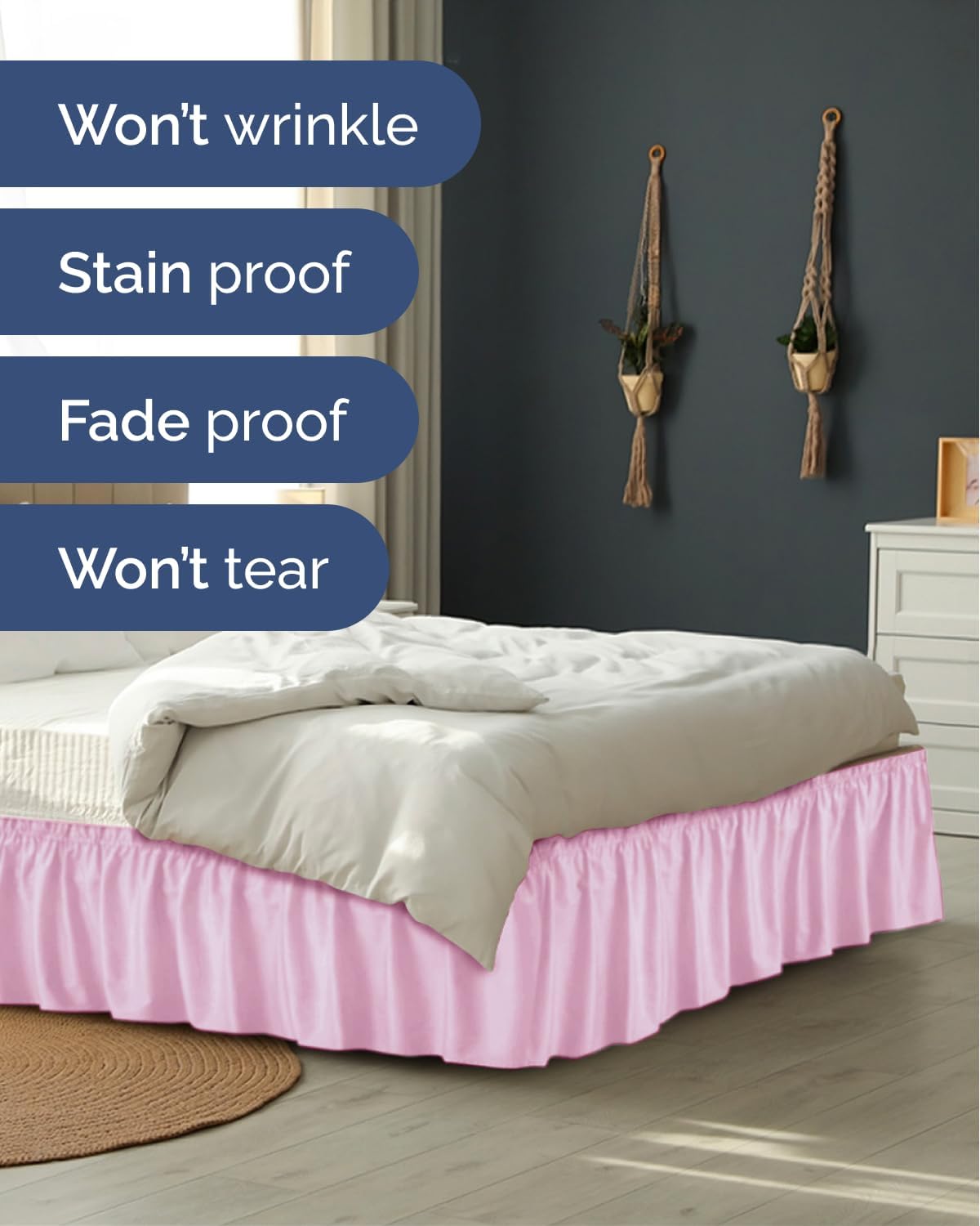 CGK Linens Wrap Around Dust Ruffle Bed Skirt - Full, 15" Light Pink