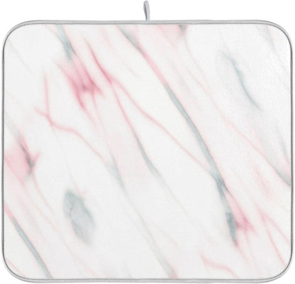 Absorbent Dish Drying Mats Floral Hanging Loop Mat Drying Pads Aesthetic White Light Pink for Kitchen Counter Mat, 16" x 18"