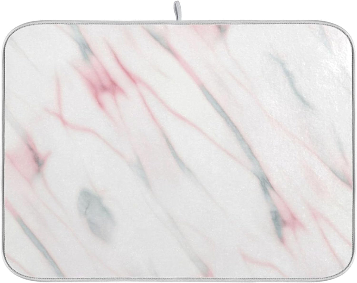 Absorbent Dish Drying Mats Floral Hanging Loop Mat Drying Pads Aesthetic White Light Pink for Kitchen Counter Mat, 16" x 18"