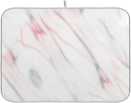 Absorbent Dish Drying Mats Floral Hanging Loop Mat Drying Pads Aesthetic White Light Pink for Kitchen Counter Mat, 16" x 18"