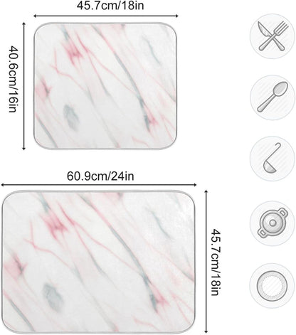 Absorbent Dish Drying Mats Floral Hanging Loop Mat Drying Pads Aesthetic White Light Pink for Kitchen Counter Mat, 16" x 18"