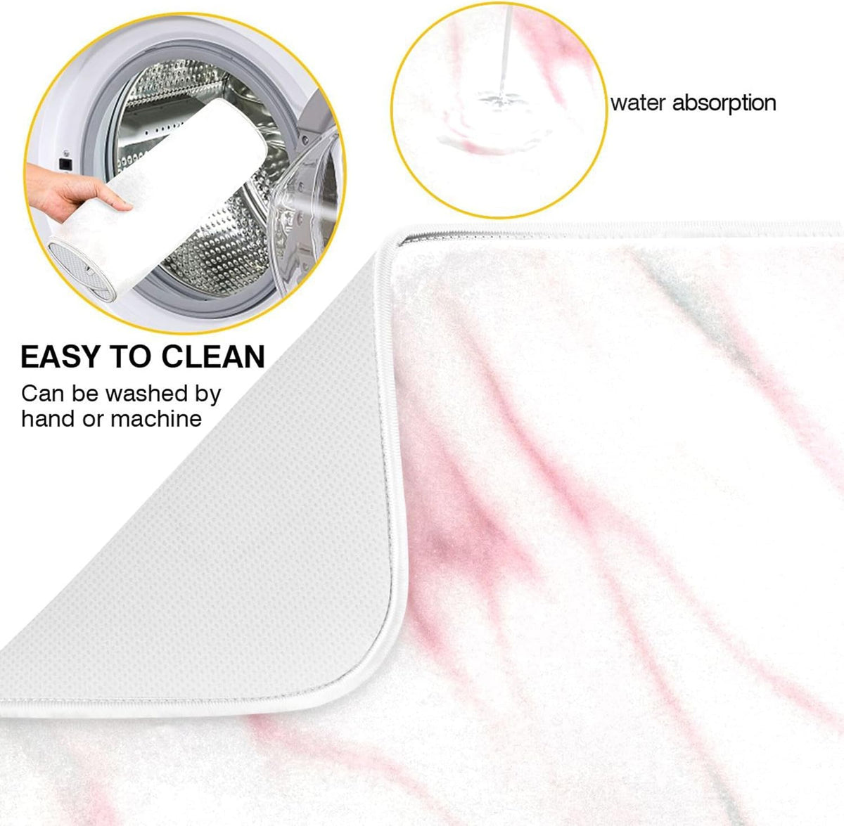 Absorbent Dish Drying Mats Floral Hanging Loop Mat Drying Pads Aesthetic White Light Pink for Kitchen Counter Mat, 16" x 18"