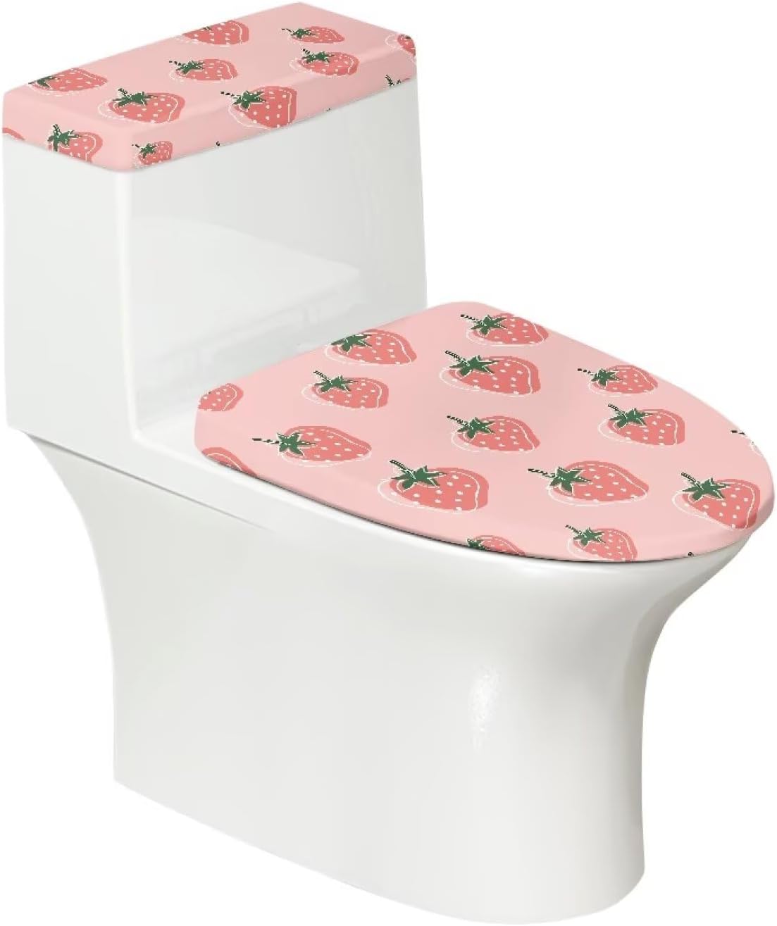 Pink Strawberry Toilet Lid Cover Soft Dustproof Toilet Lid Cover Set Machine Washable Toilet Seat Cover Anti-Slip Elastic Edge Universal Fit Standard Toilet Seat Lid Cover Home Decor